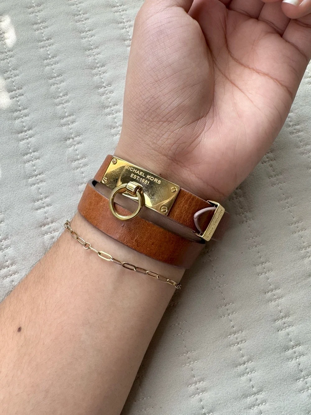 Michael Kors Gold Hardware Double Twist Leather Wrap Bracelet
